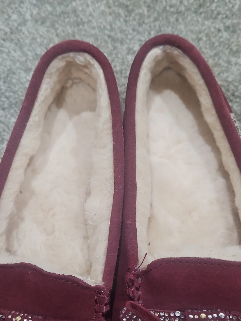 Bear Paw Rhinestone Bow Sheepskin Moccassin Slippers